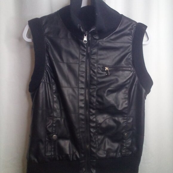 CCi Sono by Cavalini Vest Faux Leather Pockets Full Zip Black - Picture 13 of 16